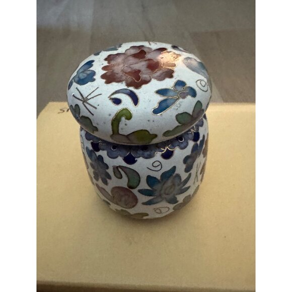 Cloisonné Trinket Box With Lid Floral Design 2.5" Tall - Picture 7 of 8